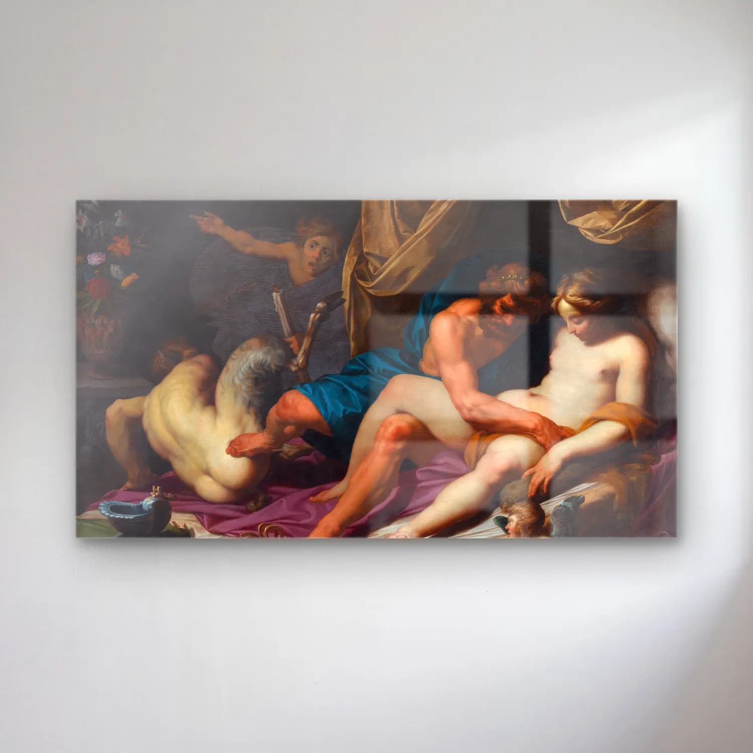 Abraham Janssens – Hercules Kicking Faunus out of Omfale’s Bed cam tablo — Abraham Janssens – Hercules Kicking Faunus out of Omfale’s Bed — yağlı boya mitolojik sahne
