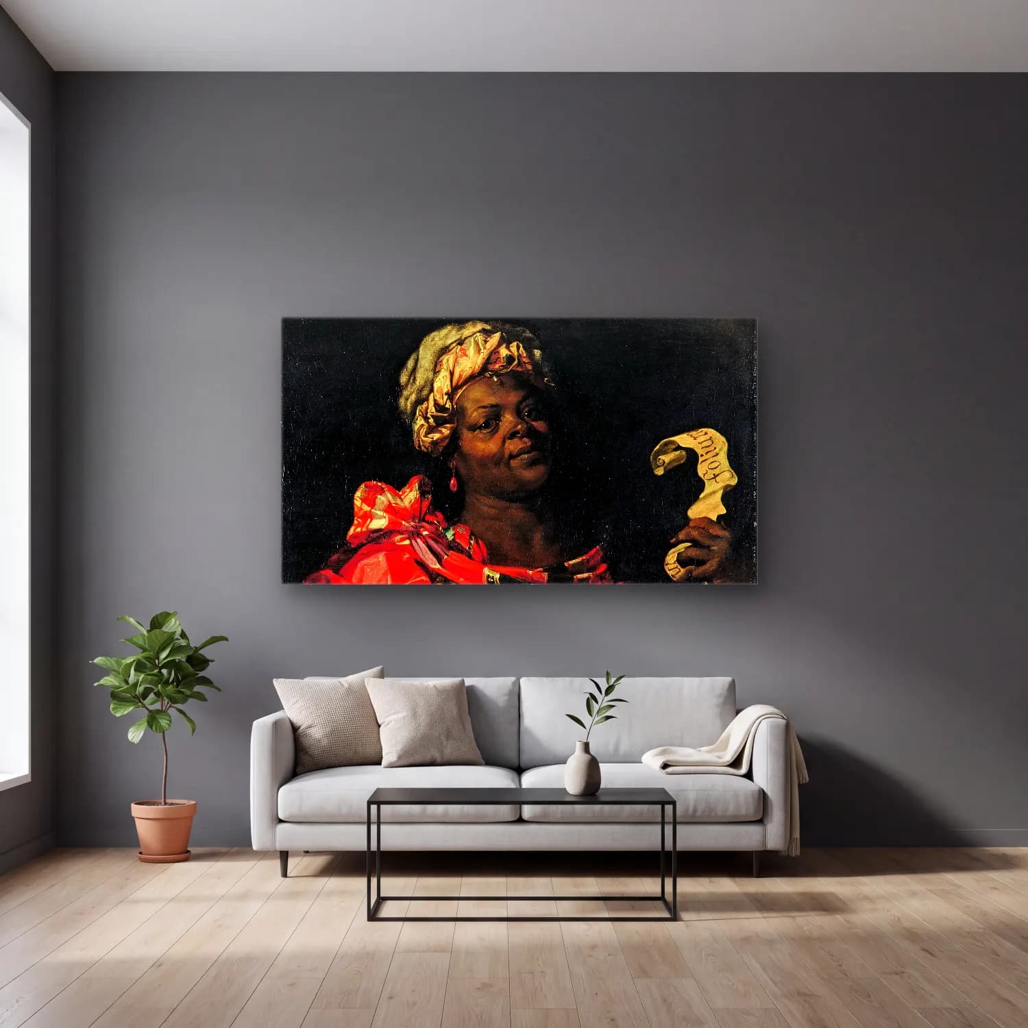 Abraham Janssens – The Sibyl Agrippina cam tablo — gri duvarlı salonda