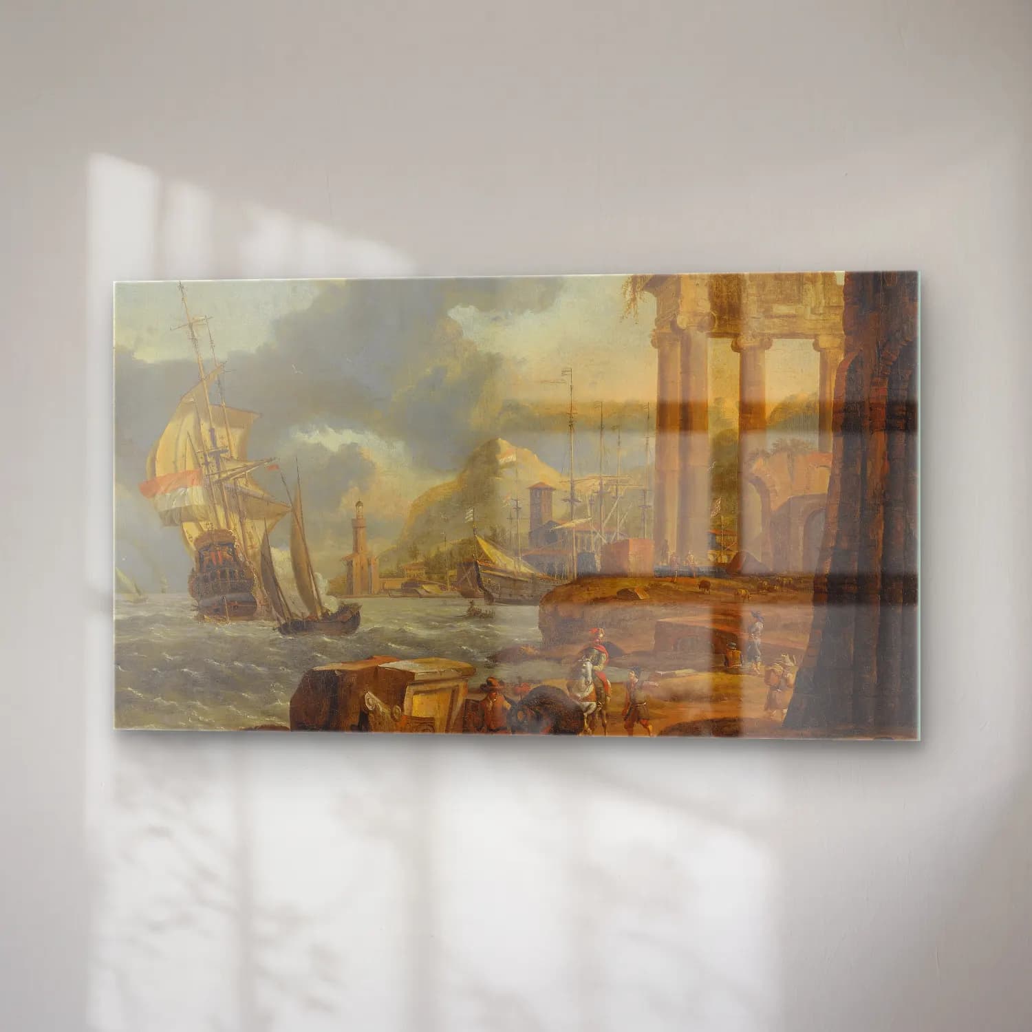 Abraham Storck – A Mediterranean Harbour Scene With Travellers On The Shore,… cam tablo — sağ açıdan görünüm
