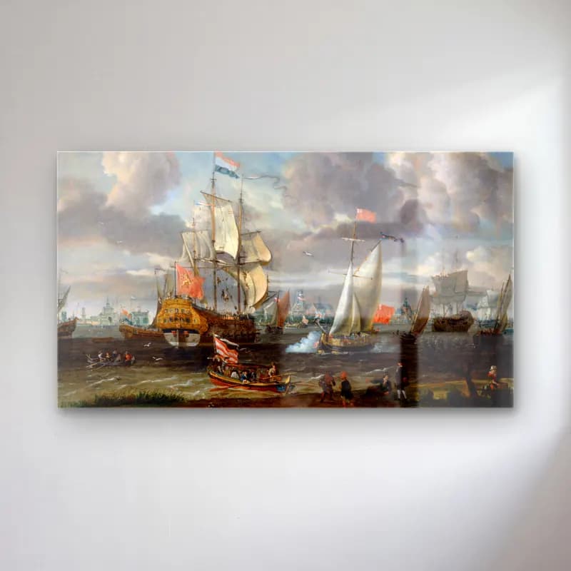 Abraham Storck – An English Yacht saluting a Dutch Man-of-War in the port of… cam tablo — Abraham Storck – An English Yacht saluting a Dutch Man-of-War in the port of… — yağlı boya liman ve tekneler