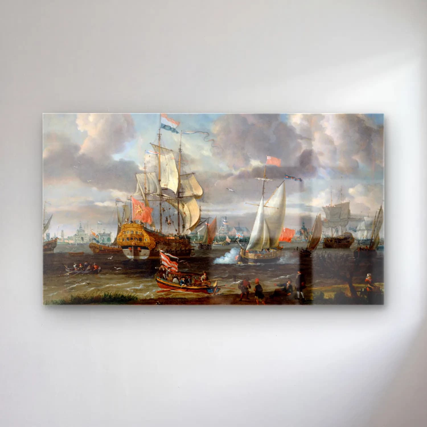 Abraham Storck – An English Yacht saluting a Dutch Man-of-War in the port of… cam tablo — Abraham Storck – An English Yacht saluting a Dutch Man-of-War in the port of… — yağlı boya liman ve tekneler