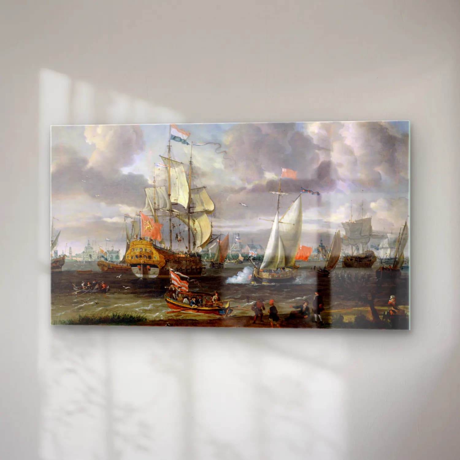 Abraham Storck – An English Yacht saluting a Dutch Man-of-War in the port of… cam tablo — sağ açıdan görünüm