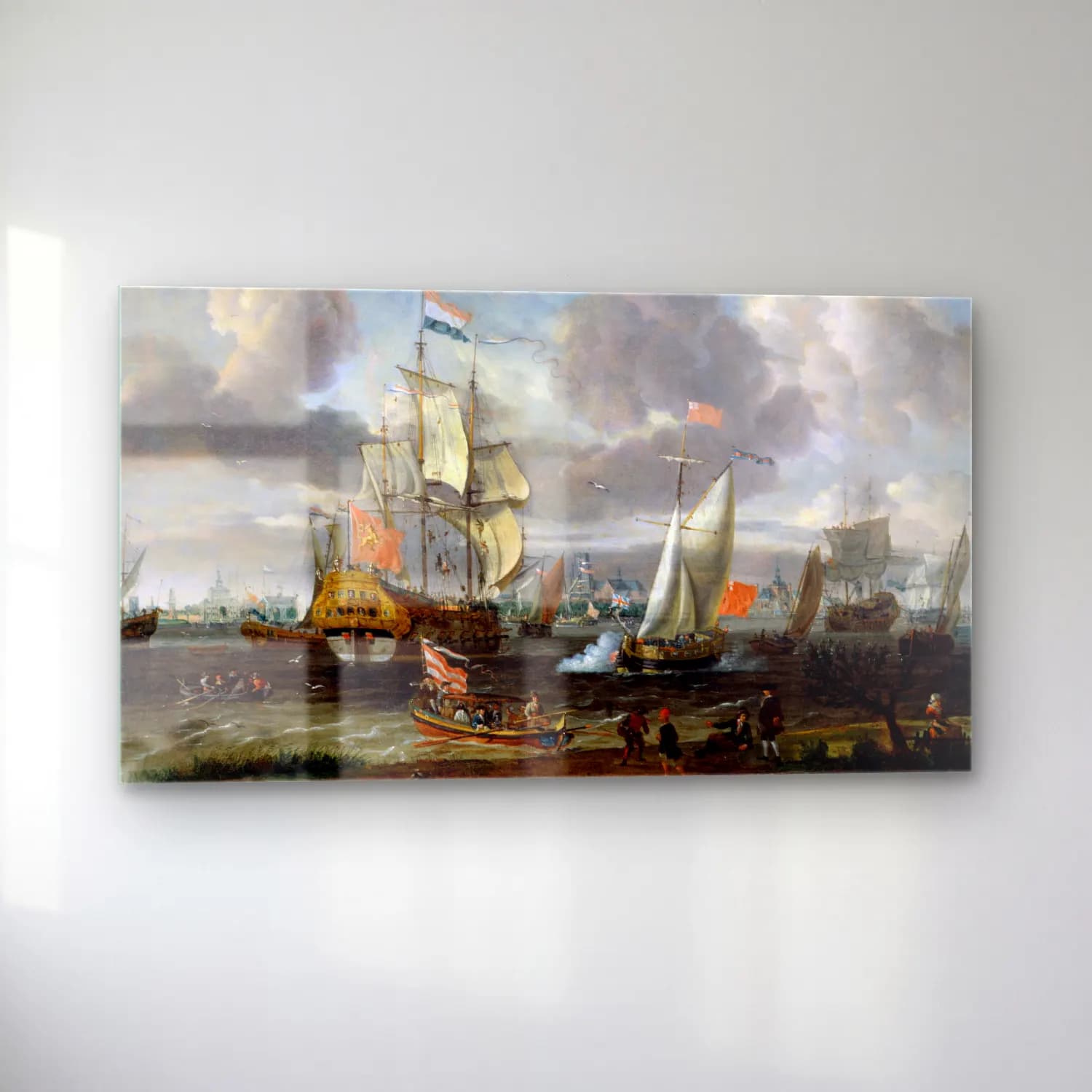 Abraham Storck – An English Yacht saluting a Dutch Man-of-War in the port of… cam tablo — sol açıdan görünüm