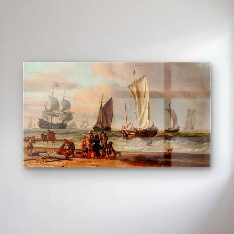 Abraham Storck – Beach View cam tablo — Abraham Storck – Beach View — yağlı boya yelkenliler