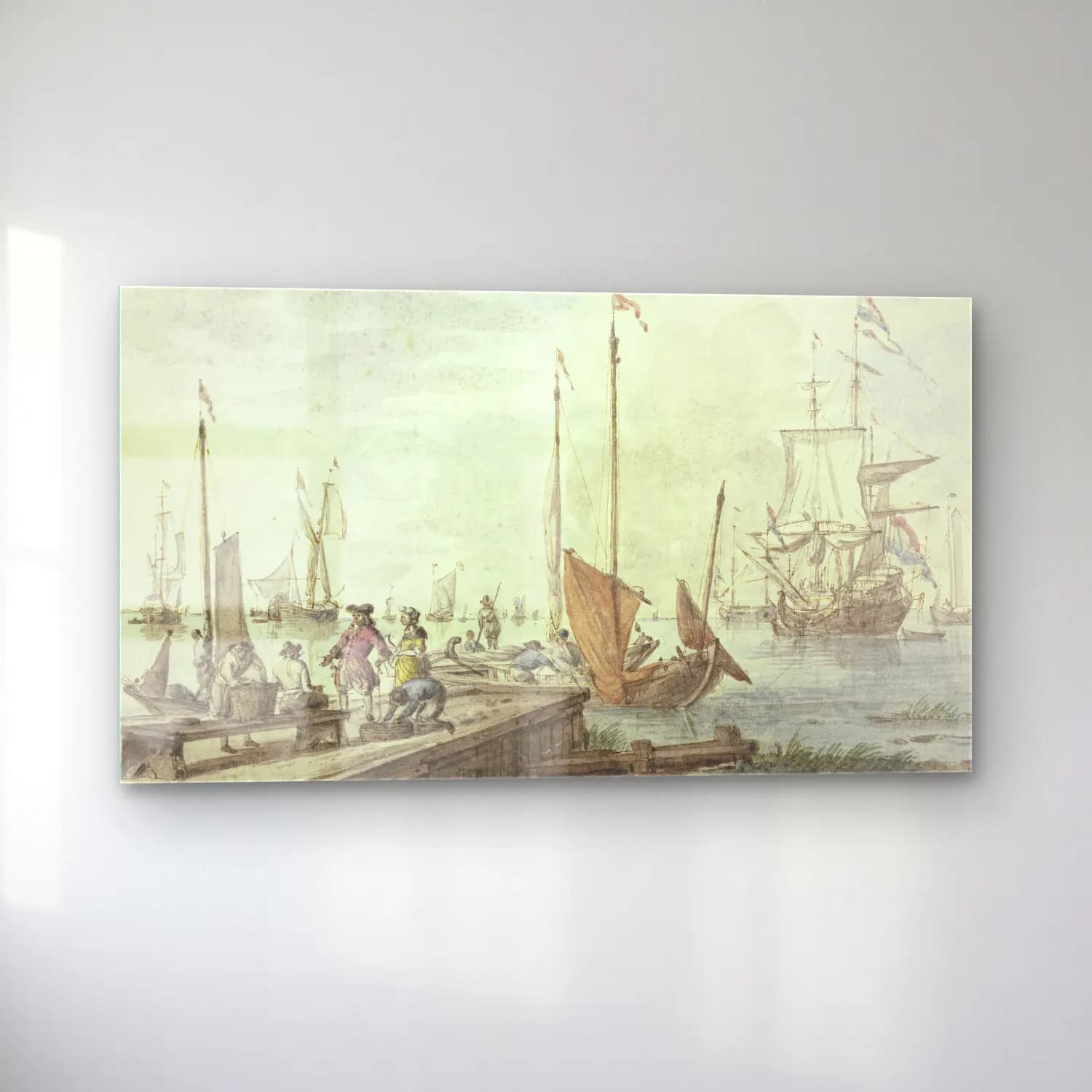 Abraham Storck – Bei einem Holzdamm liegen Boote, ein Handelsherr mit seiner… cam tablo — sol açıdan görünüm