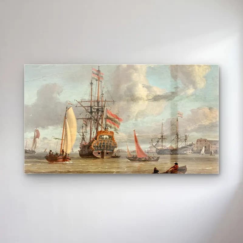 Abraham Storck – Grand navire de la couronne du Danemark près d’un littoral cam tablo — Abraham Storck – Grand navire de la couronne du Danemark près d’un littoral — vintage yelkenliler