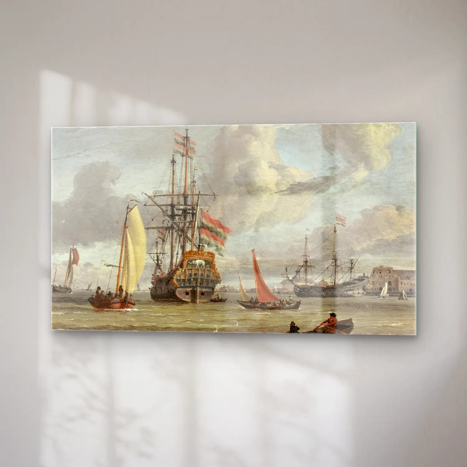 Abraham Storck – Grand navire de la couronne du Danemark près d’un littoral cam tablo — sağ açıdan görünüm