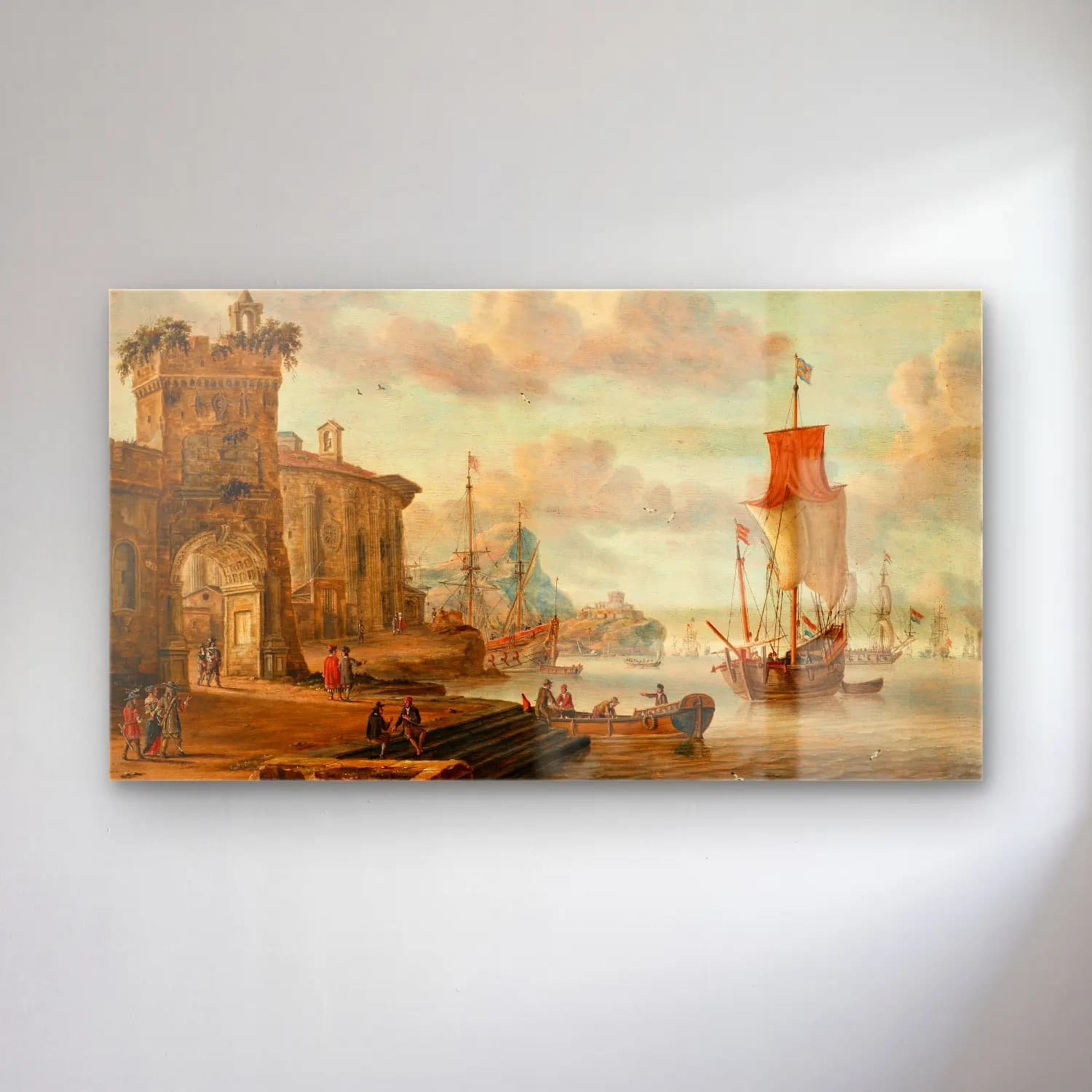 Abraham Storck – Harbour scene with ancient ruins cam tablo — Abraham Storck – Harbour scene with ancient ruins — yağlı boya liman ve tekneler