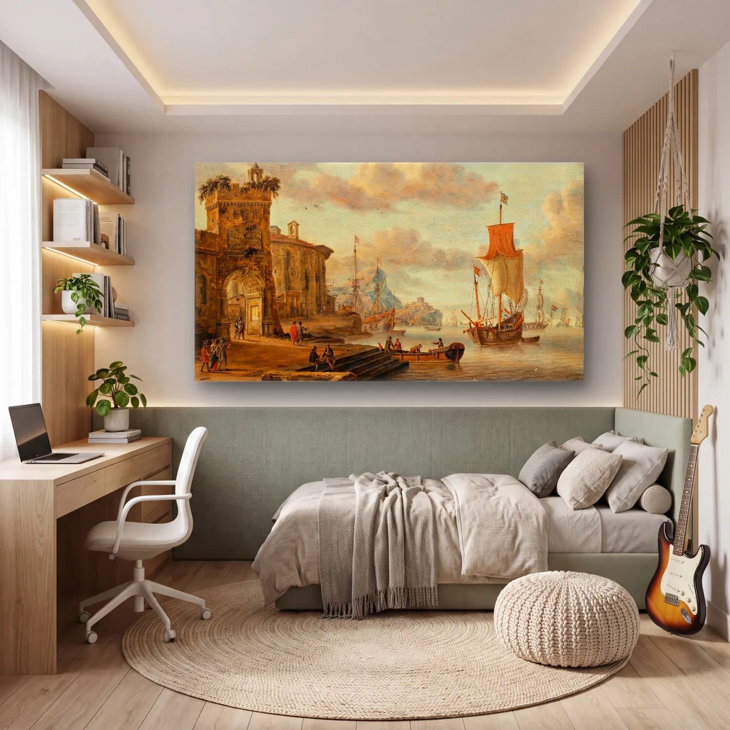Abraham Storck – Harbour scene with ancient ruins cam tablo — genç odasında