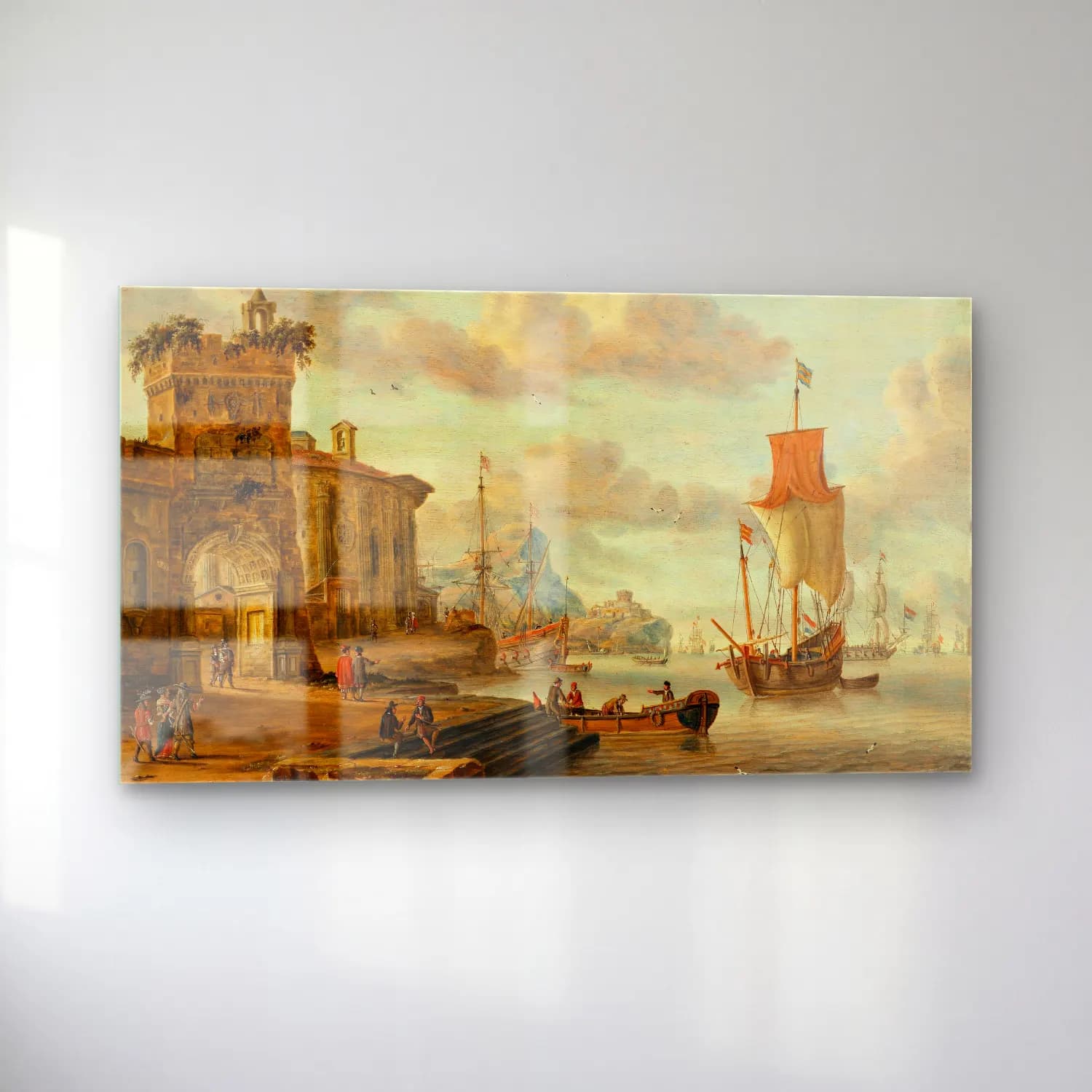 Abraham Storck – Harbour scene with ancient ruins cam tablo — sol açıdan görünüm