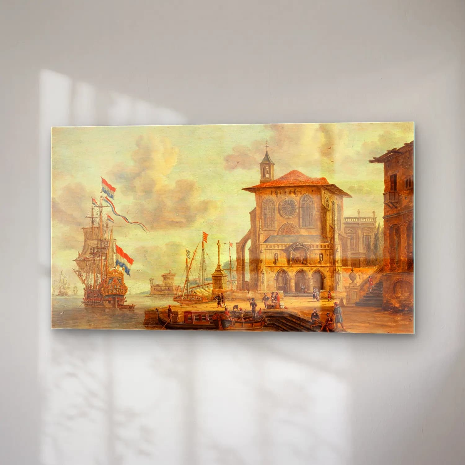 Abraham Storck – Harbour scene with medieval building cam tablo — sağ açıdan görünüm