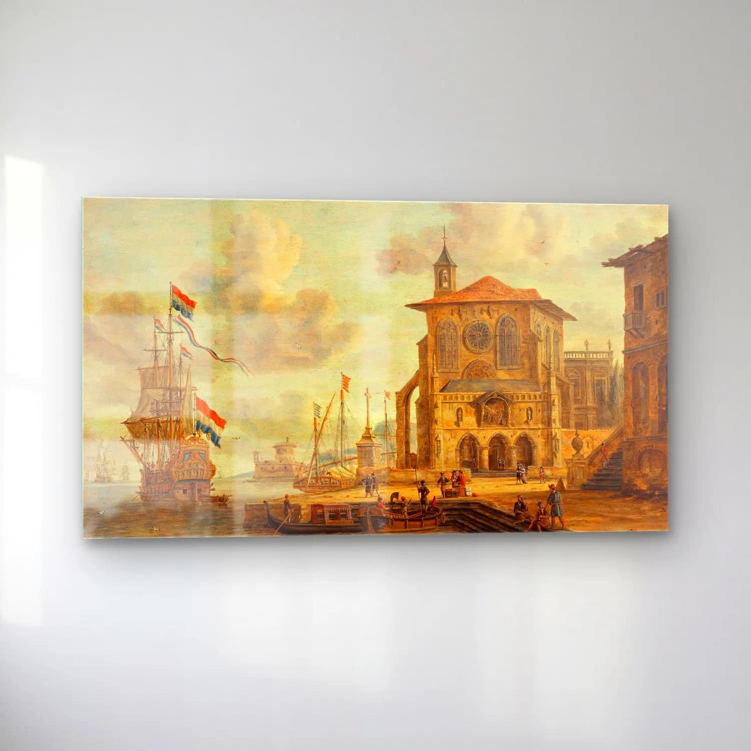 Abraham Storck – Harbour scene with medieval building cam tablo — sol açıdan görünüm
