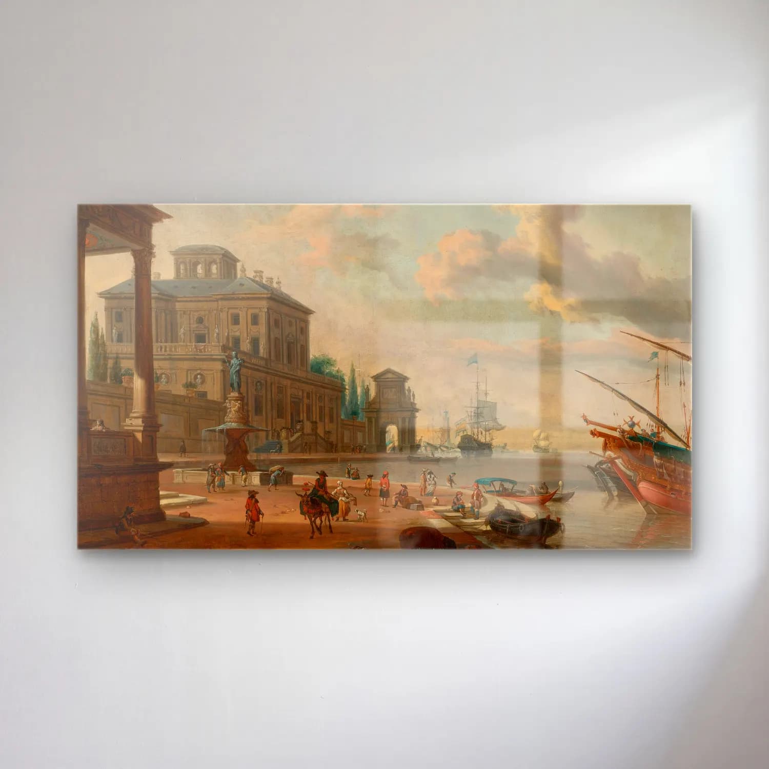 Abraham Storck – Italianate harbor scene with figures and animals in a grand… cam tablo — Abraham Storck – Italianate harbor scene with figures and animals in a grand… — yağlı boya liman ve tekneler