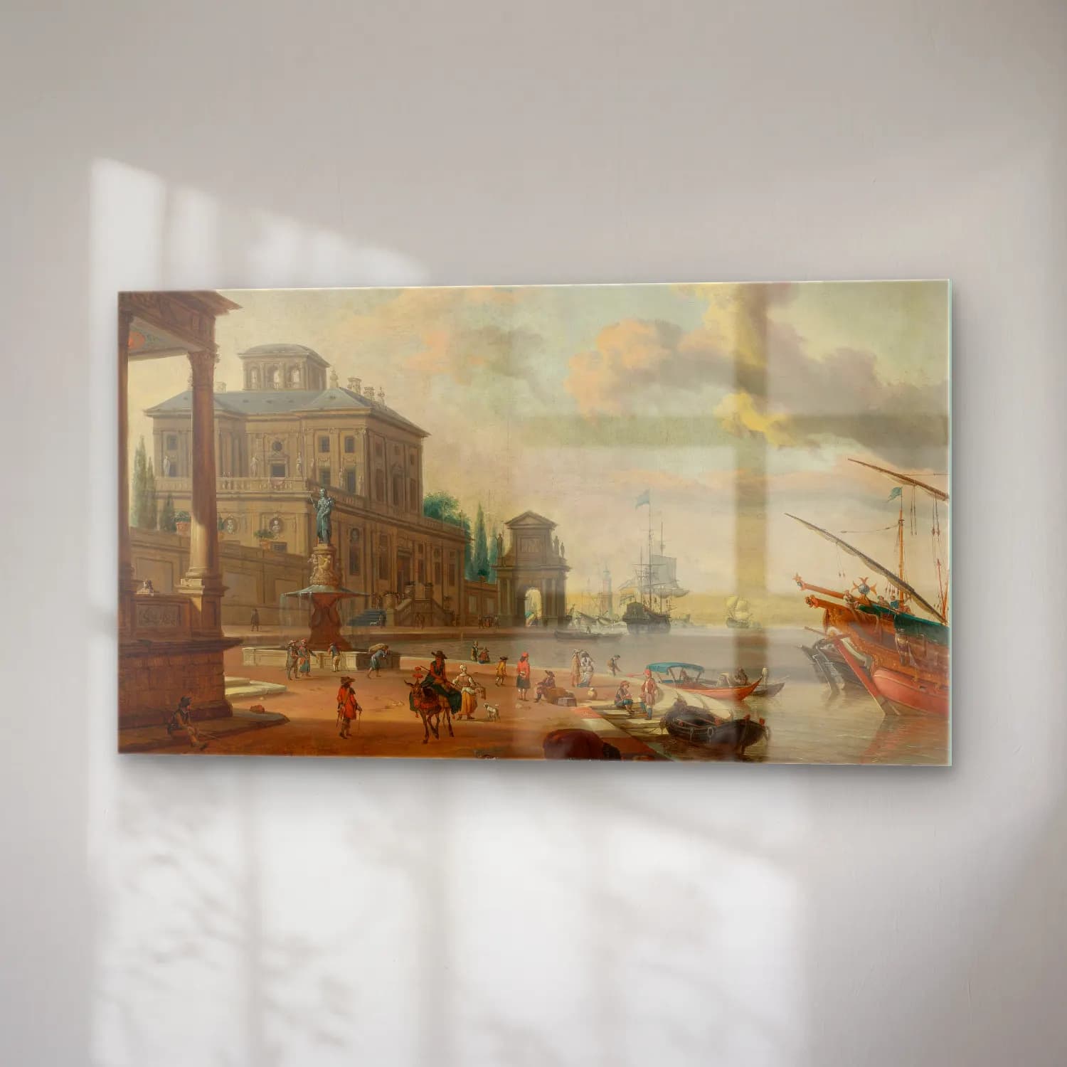 Abraham Storck – Italianate harbor scene with figures and animals in a grand… cam tablo — sağ açıdan görünüm