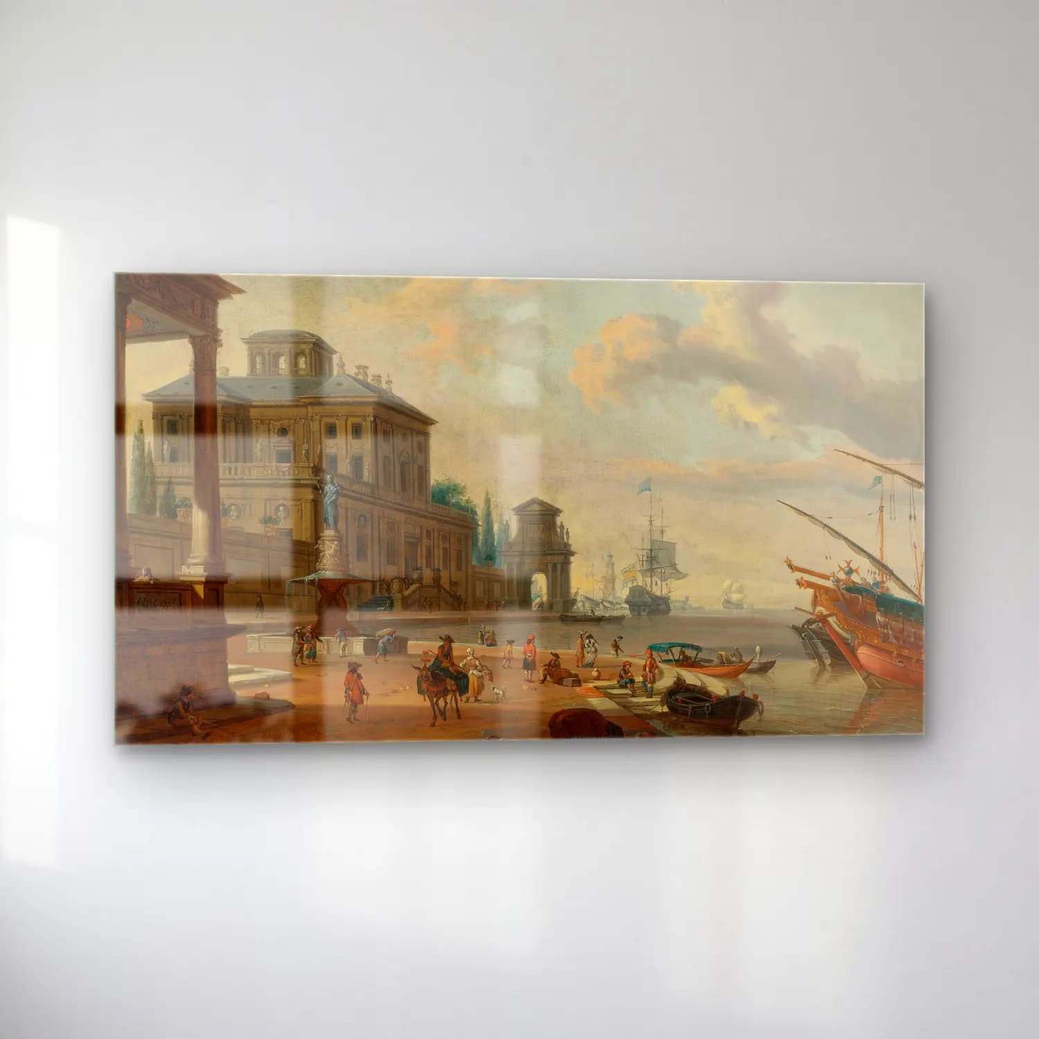 Abraham Storck – Italianate harbor scene with figures and animals in a grand… cam tablo — sol açıdan görünüm