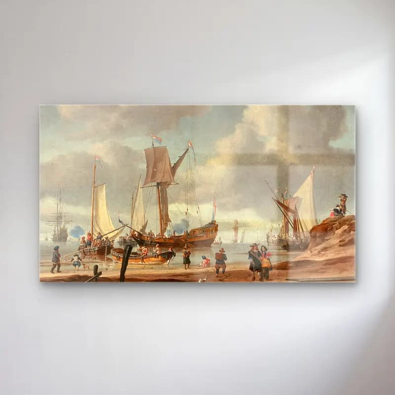 Abraham Storck – Scène de plage animée de personnages cam tablo — Abraham Storck – Scène de plage animée de personnages — yağlı boya liman ve tekneler