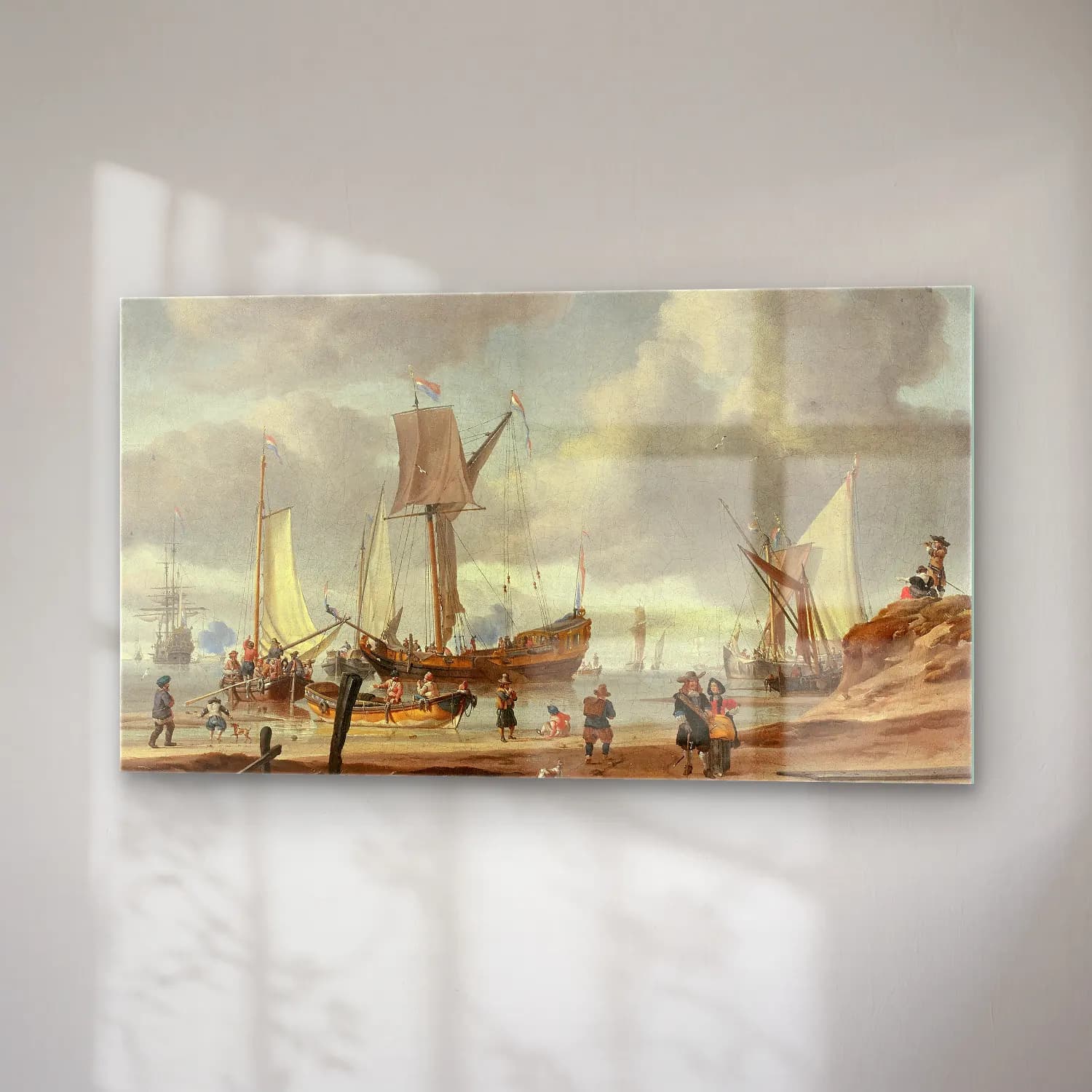 Abraham Storck – Scène de plage animée de personnages cam tablo — sağ açıdan görünüm