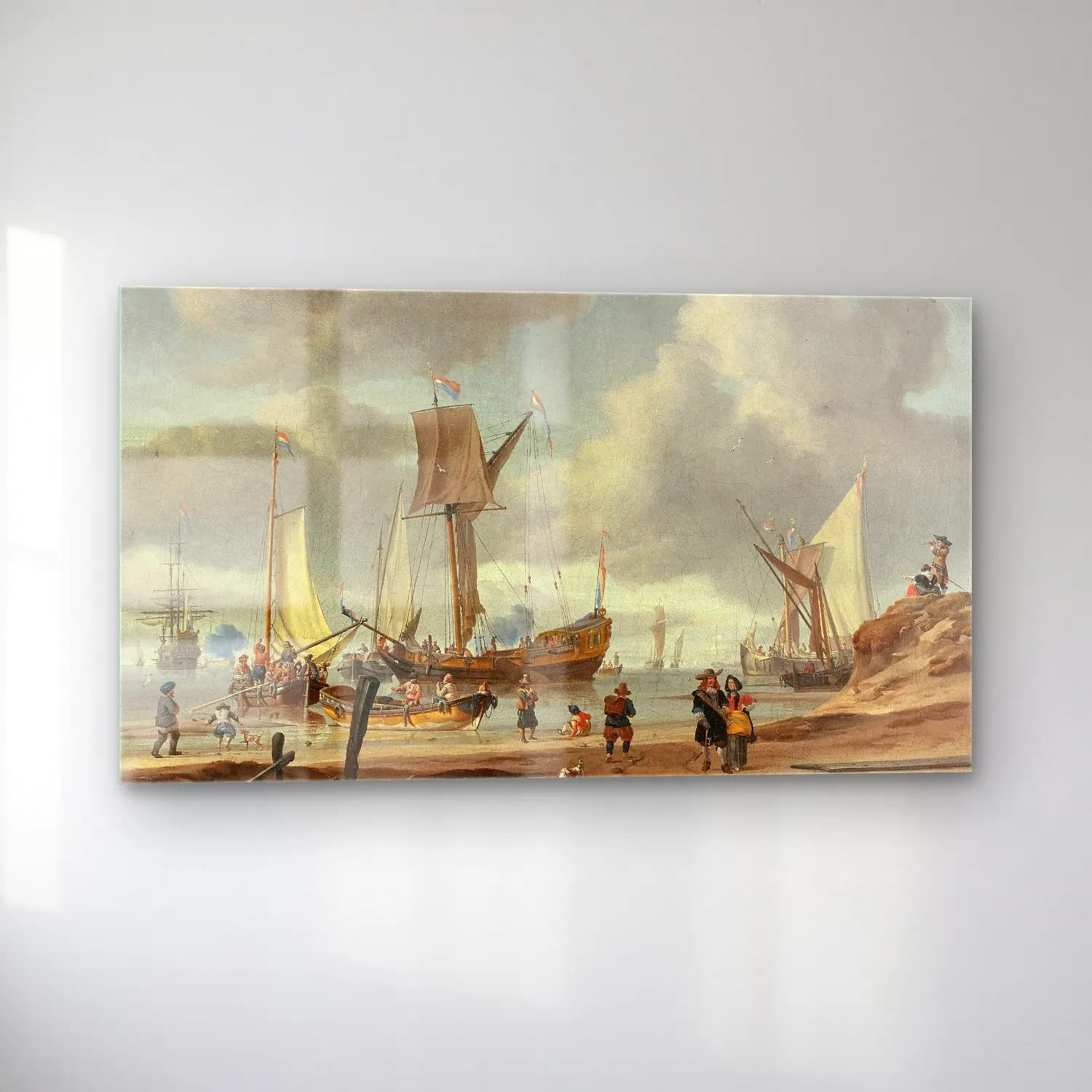Abraham Storck – Scène de plage animée de personnages cam tablo — sol açıdan görünüm