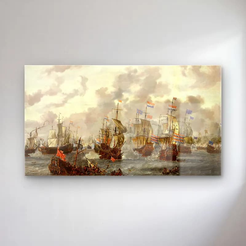 Abraham Storck – The Four Days’ Battle cam tablo — Abraham Storck – The Four Days’ Battle — yağlı boya savaş sahnesi