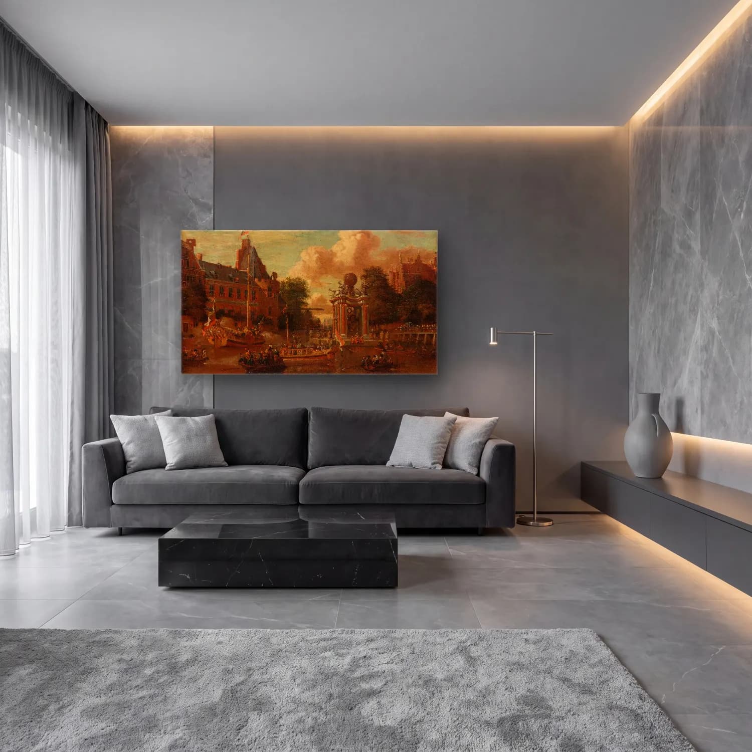 Abraham Storck – The Muscovite legation visiting Amsterdam, 29 August cam tablo — lüks salon duvarında