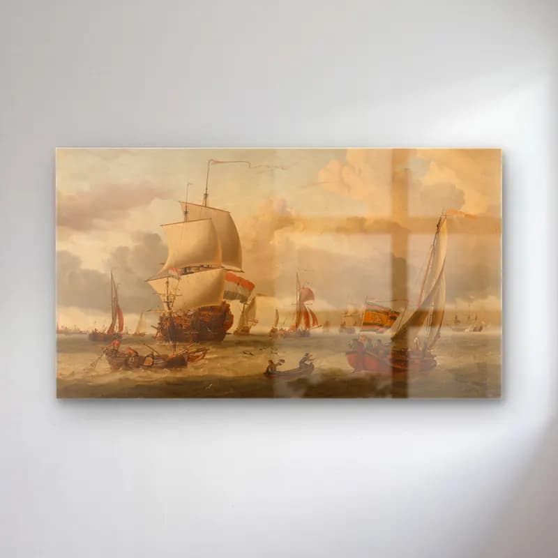 Abraham Storck – The Roads of Enkhuizen cam tablo — Abraham Storck – The Roads of Enkhuizen — yağlı boya yelkenliler