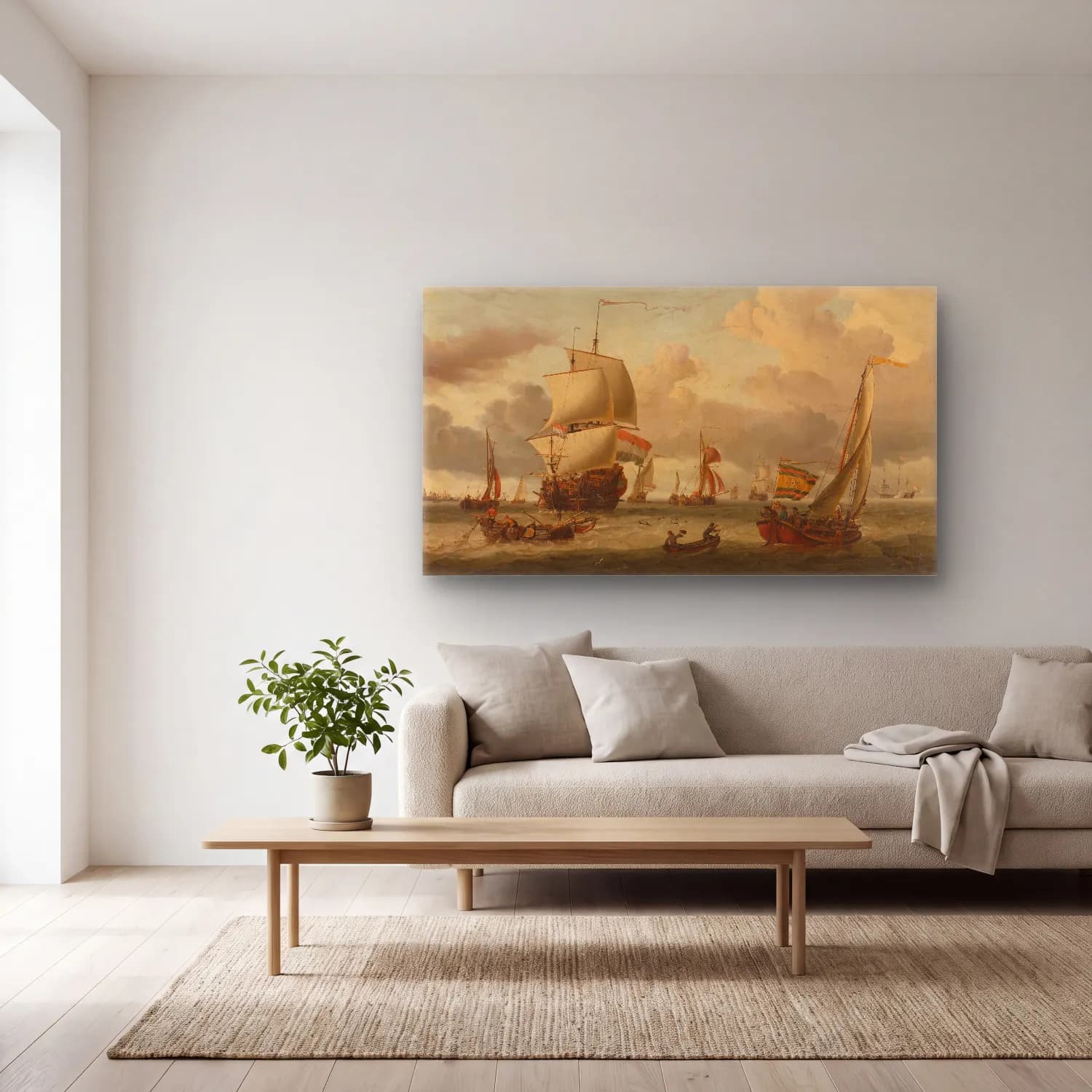 Abraham Storck – The Roads of Enkhuizen cam tablo — açık renk salonda