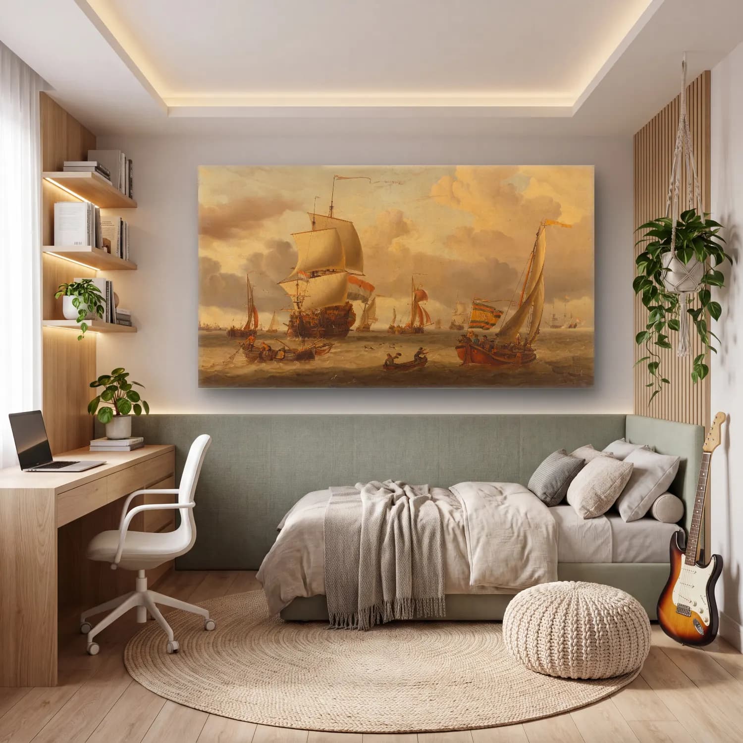 Abraham Storck – The Roads of Enkhuizen cam tablo — genç odasında