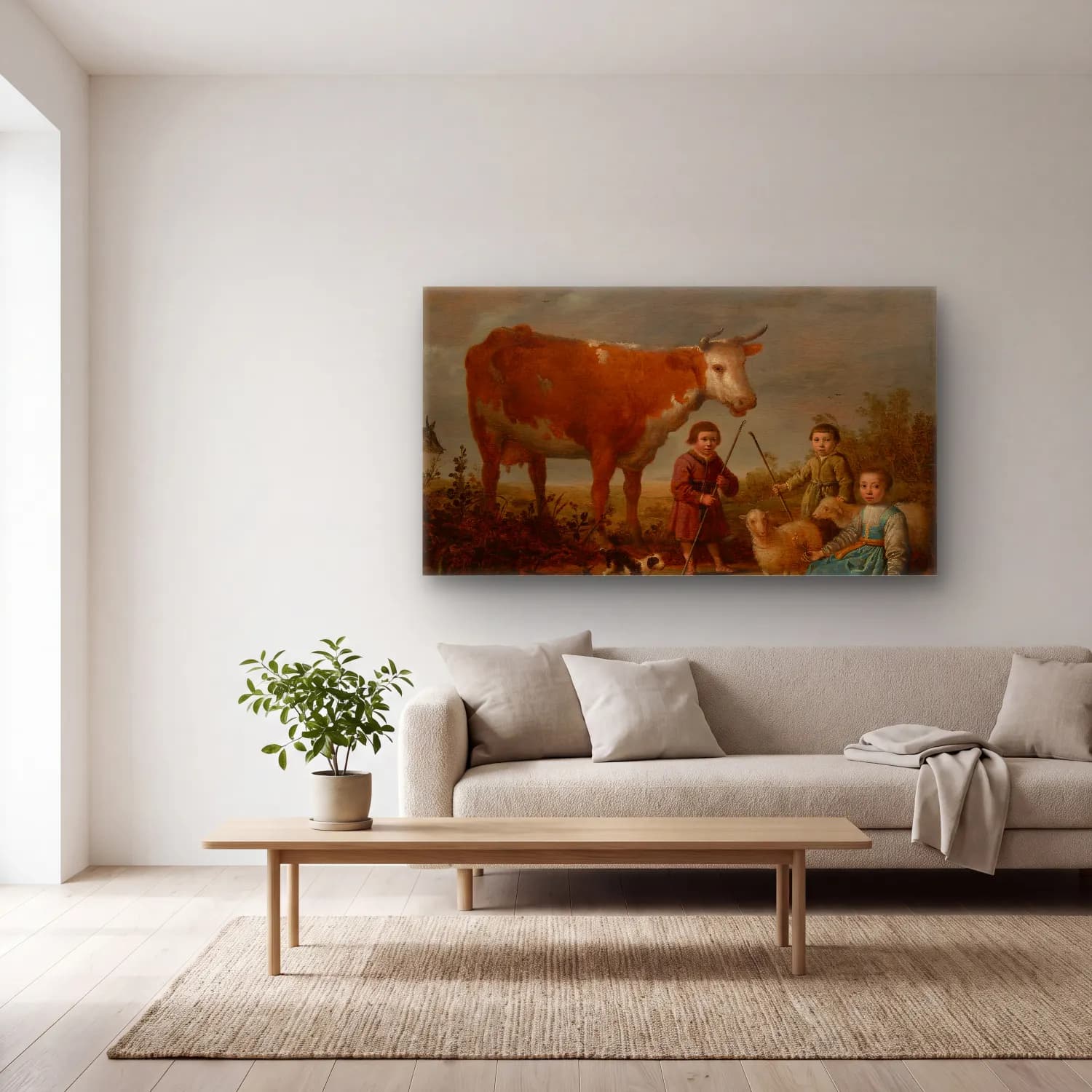 Aelbert Cuyp – Children and a Cow cam tablo — açık renk salonda