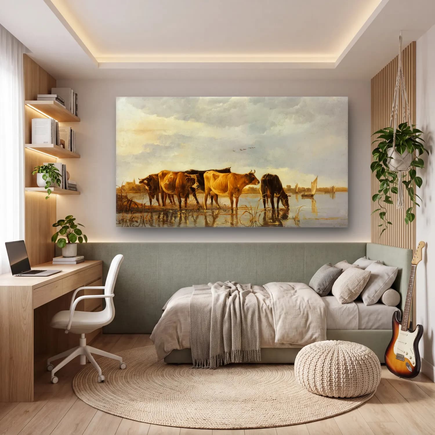 Aelbert Cuyp – Cows in a River cam tablo — genç odasında