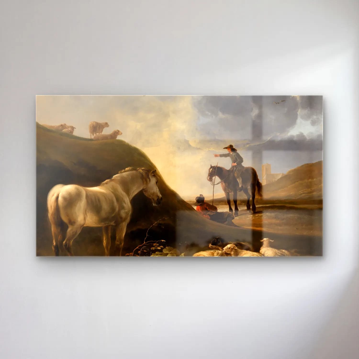 Aelbert Cuyp – Dünenlandschaft mit Grauschimmel (ca 1650) cam tablo — Aelbert Cuyp – Dünenlandschaft mit Grauschimmel (ca 1650) — yağlı boya atlı