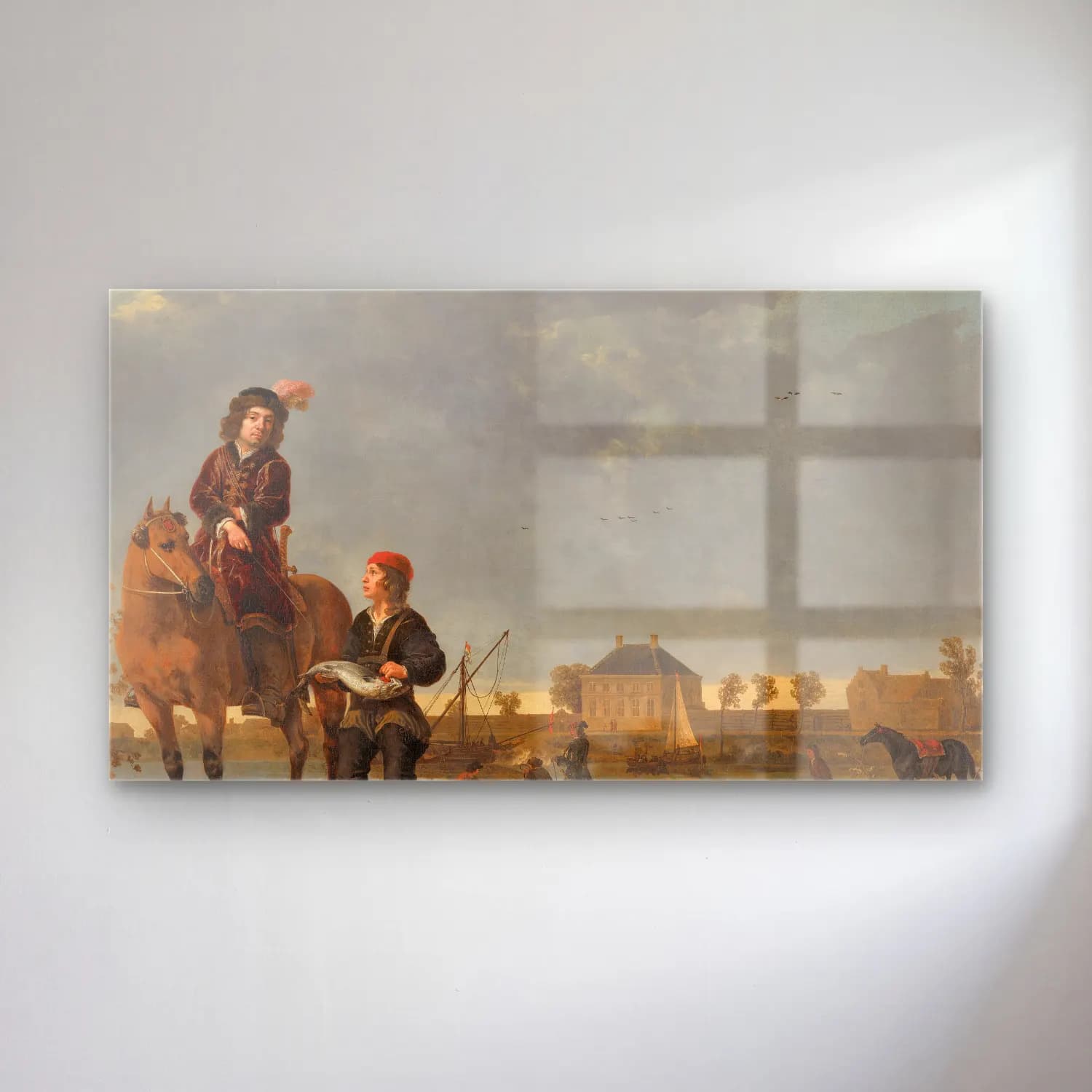 Aelbert Cuyp – Equestrian Portrait of Pieter de Roovere cam tablo — Aelbert Cuyp – Equestrian Portrait of Pieter de Roovere — yağlı boya kırda nehir