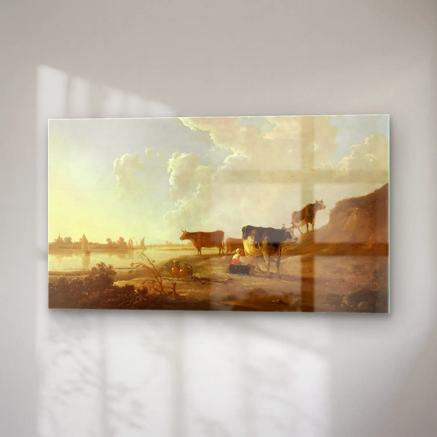 Aelbert Cuyp – Flusslandschaft mit melkender Frau (ca 1646) cam tablo — sağ açıdan görünüm