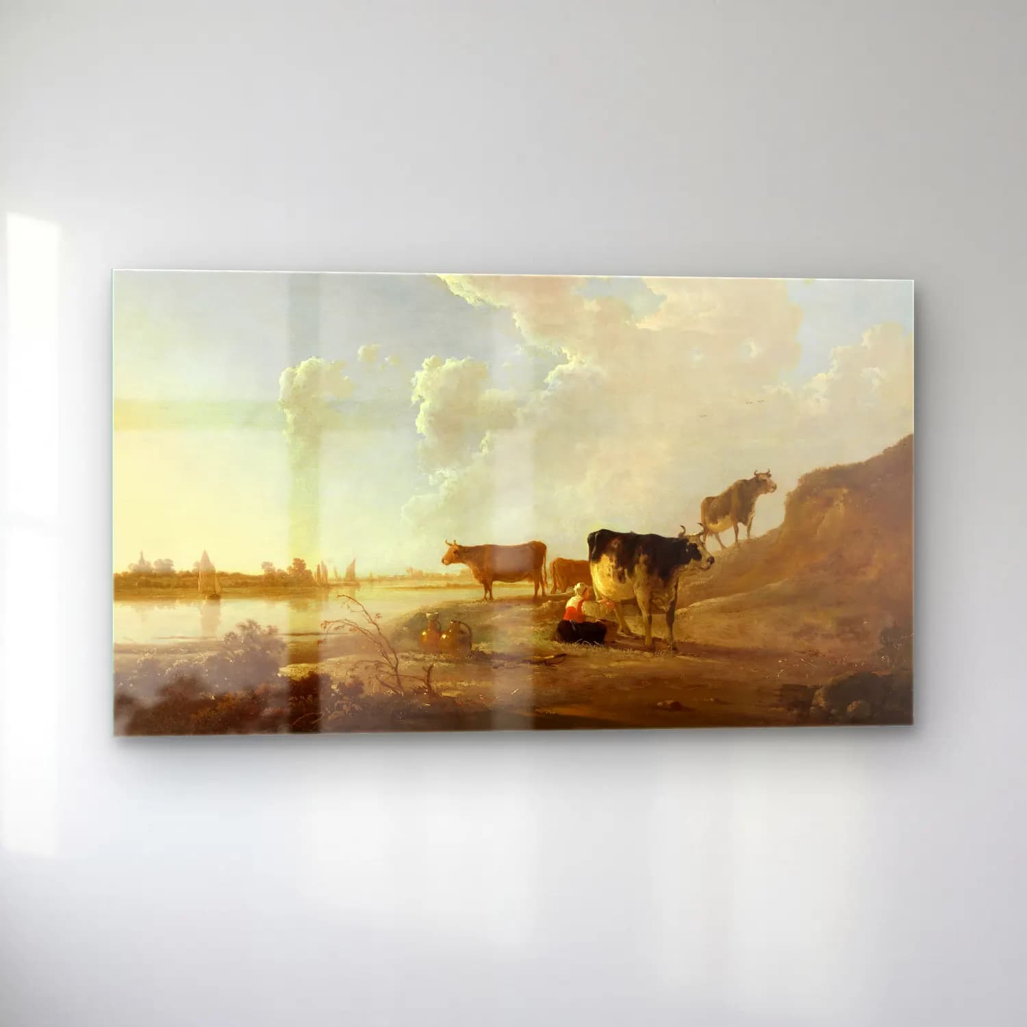 Aelbert Cuyp – Flusslandschaft mit melkender Frau (ca 1646) cam tablo — sol açıdan görünüm