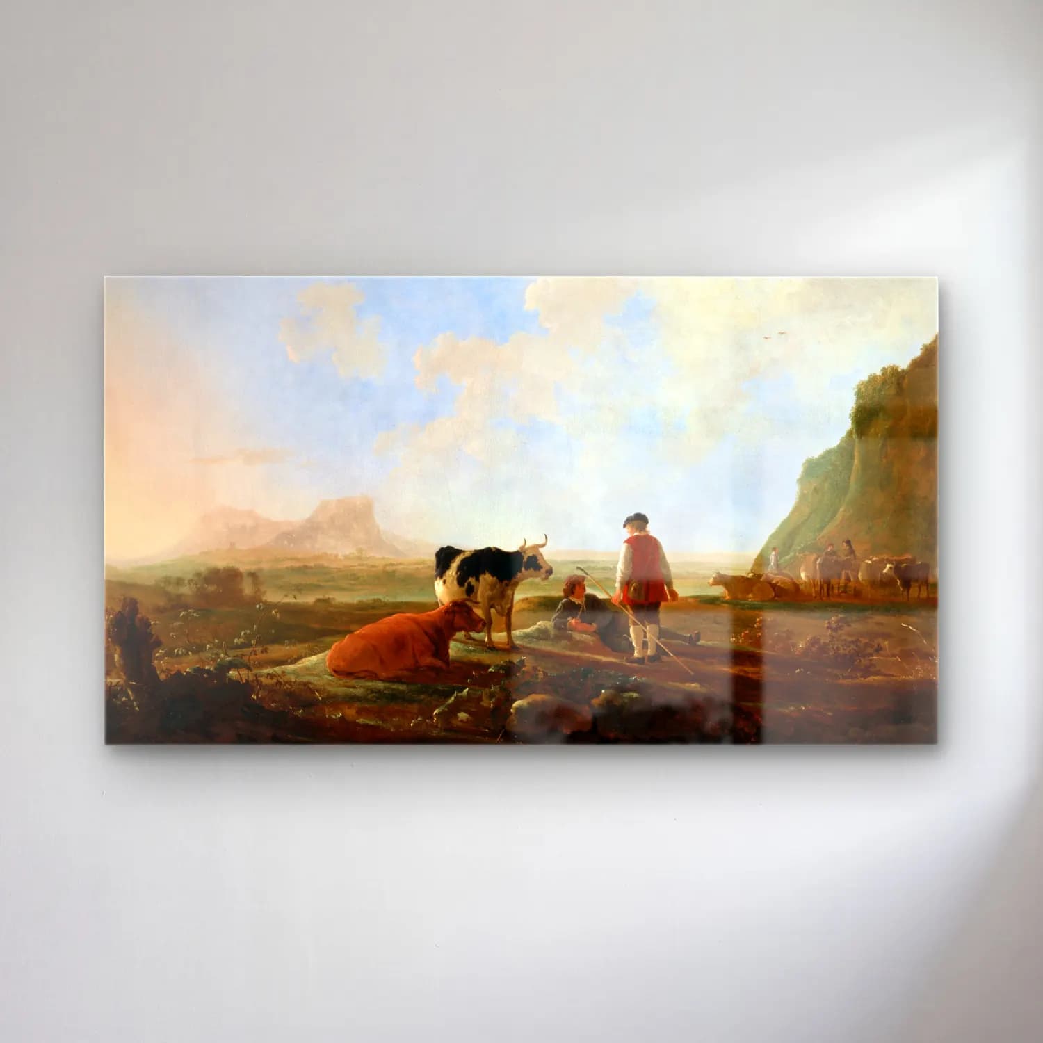 Aelbert Cuyp – Herdsmen with Cows cam tablo — Aelbert Cuyp – Herdsmen with Cows — yağlı boya dağ manzarası