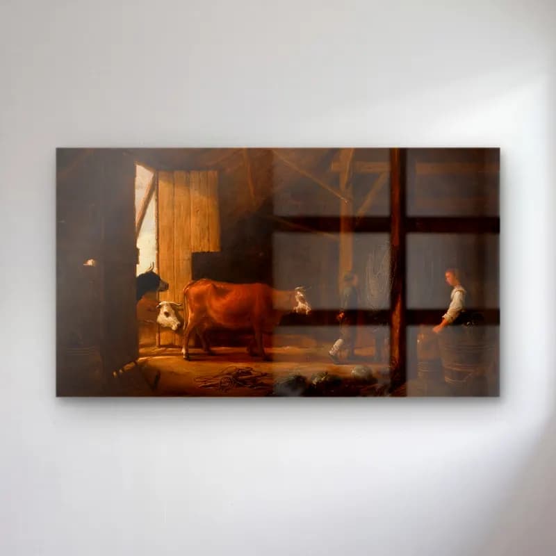 Aelbert Cuyp – Interior of a Cowshed cam tablo — Aelbert Cuyp – Interior of a Cowshed — yağlı boya i̇nek