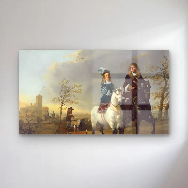 Aelbert Cuyp – Lady and Gentleman on Horseback cam tablo — Aelbert Cuyp – Lady and Gentleman on Horseback — yağlı boya atlı
