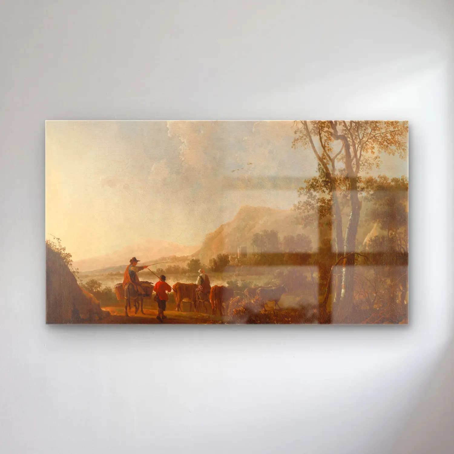 Aelbert Cuyp – Landscape with Herdsmen and Cattle cam tablo — Aelbert Cuyp – Landscape with Herdsmen and Cattle — yağlı boya dağ manzarası