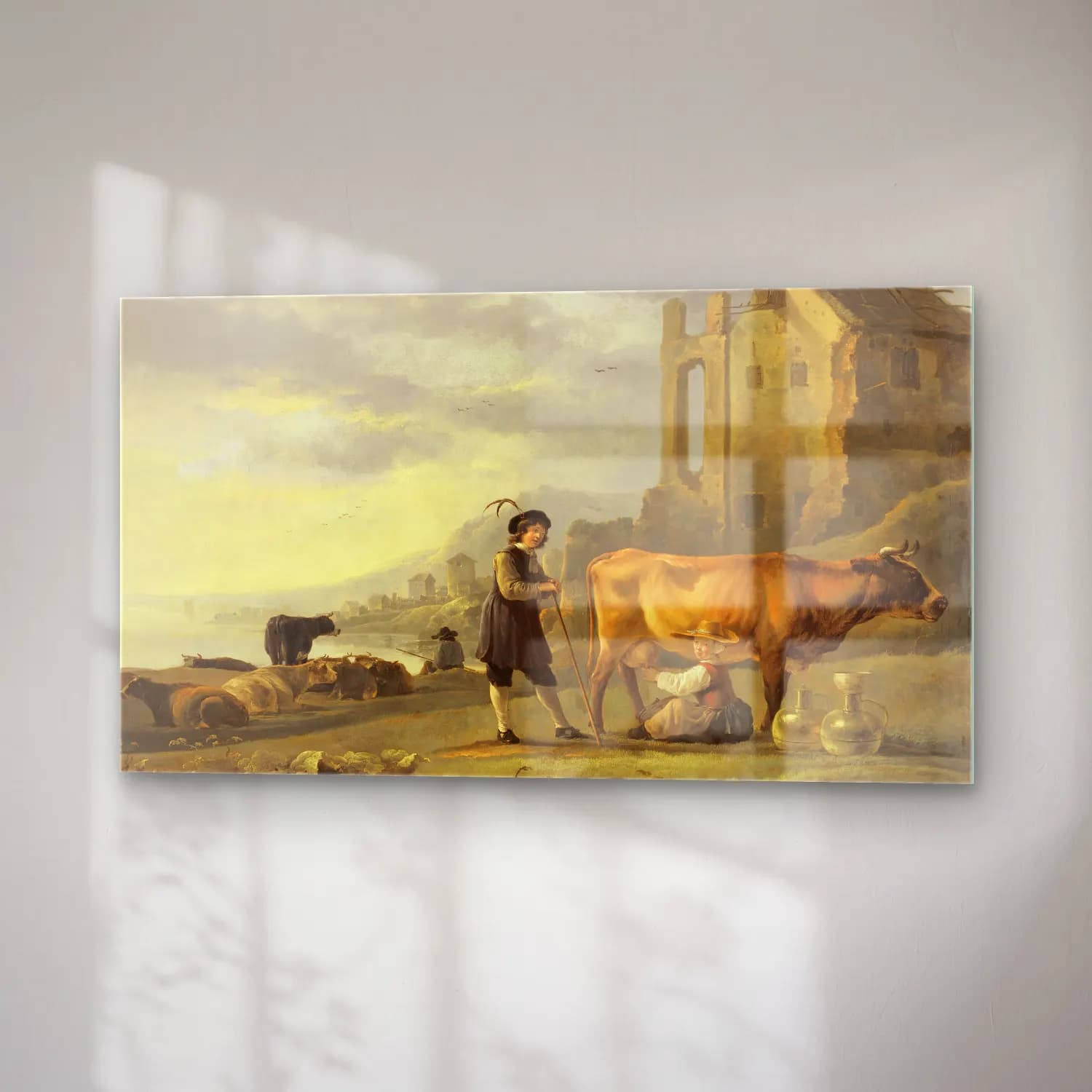 Aelbert Cuyp – Landscape with Maid Milking a Cow (ca. 1655) cam tablo — sağ açıdan görünüm