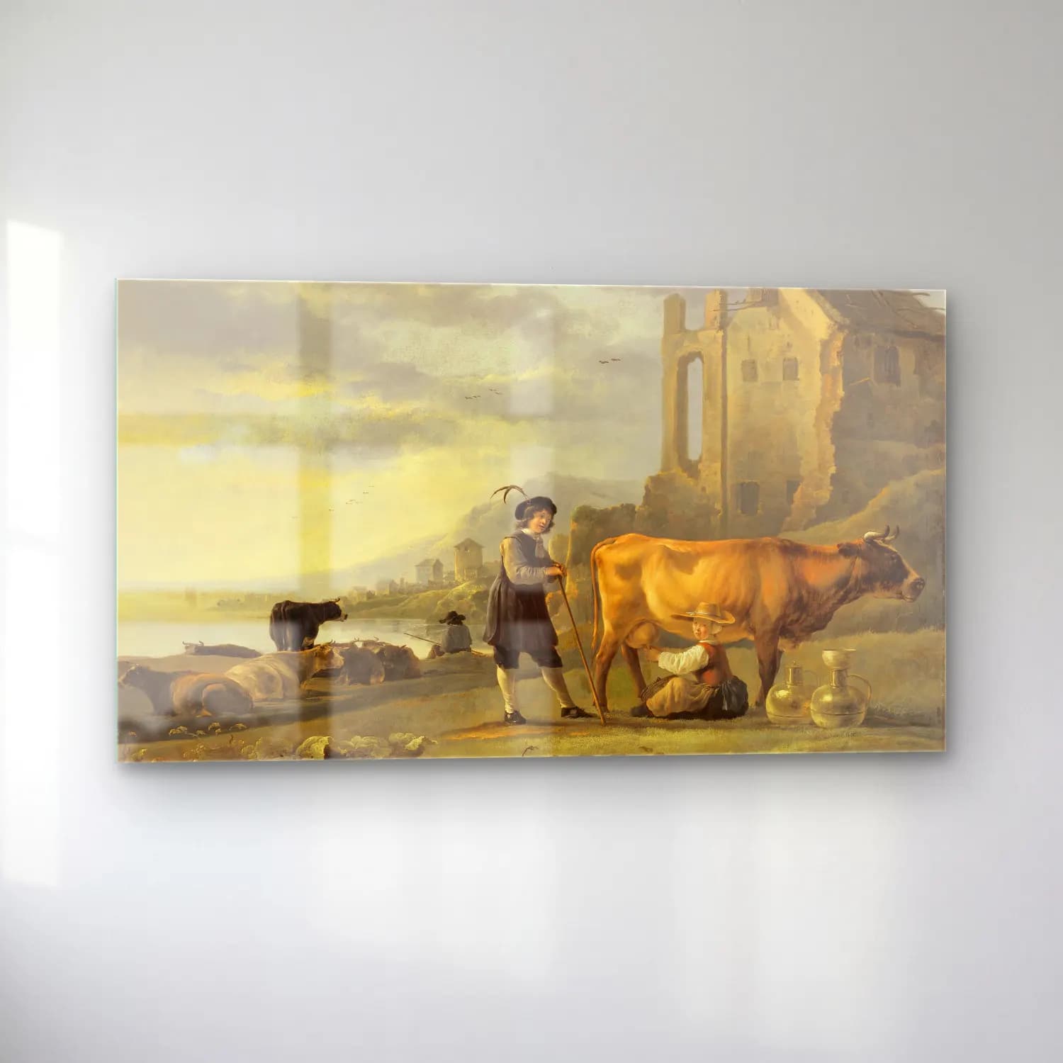 Aelbert Cuyp – Landscape with Maid Milking a Cow (ca. 1655) cam tablo — sol açıdan görünüm