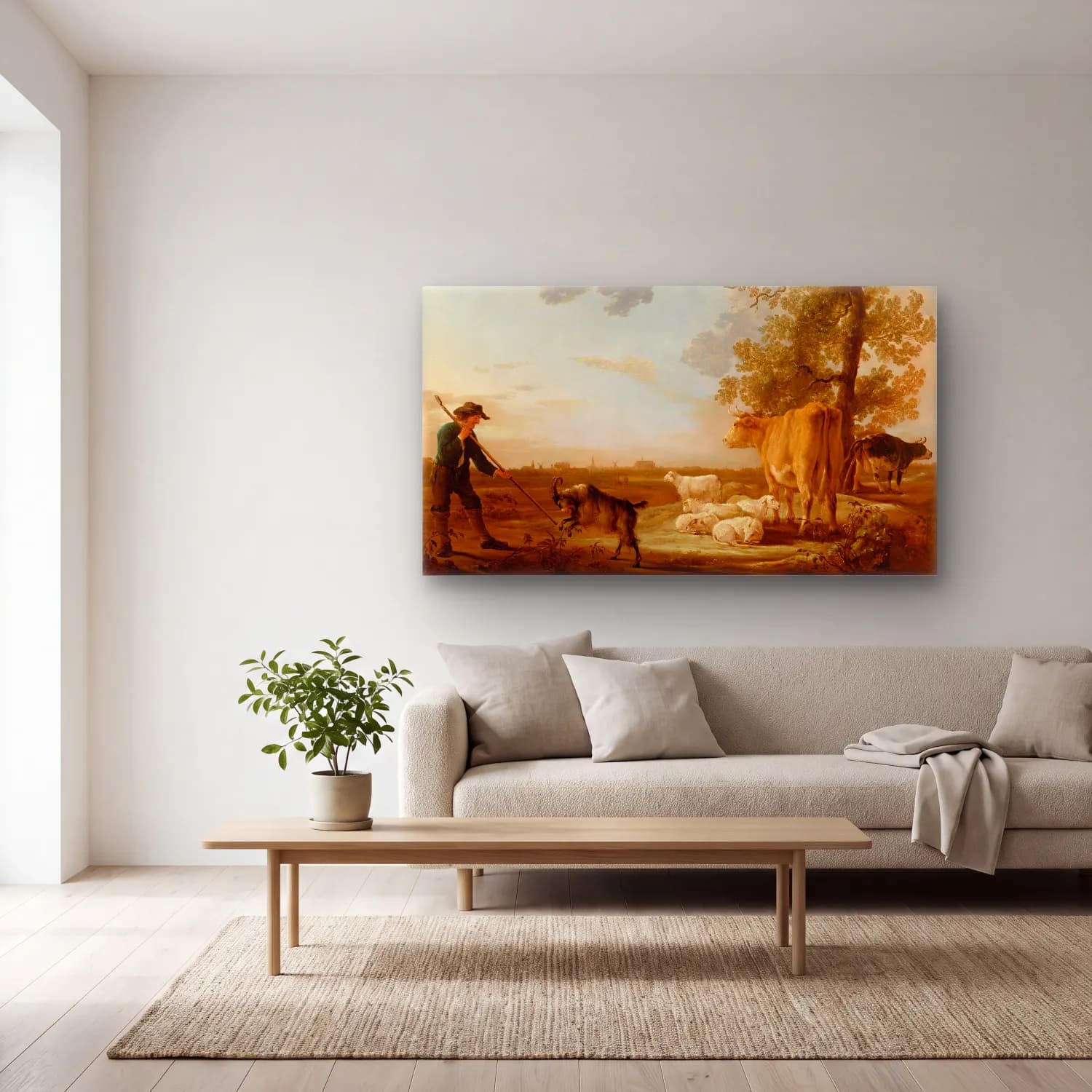 Aelbert Cuyp – Landscape with cattle cam tablo — açık renk salonda