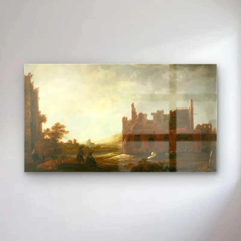 Aelbert Cuyp – Landscape with the Ruins of Rijnsburg Abbey (ca. 1645) cam tablo — Aelbert Cuyp – Landscape with the Ruins of Rijnsburg Abbey (ca. 1645) — yağlı boya antik kalıntılar