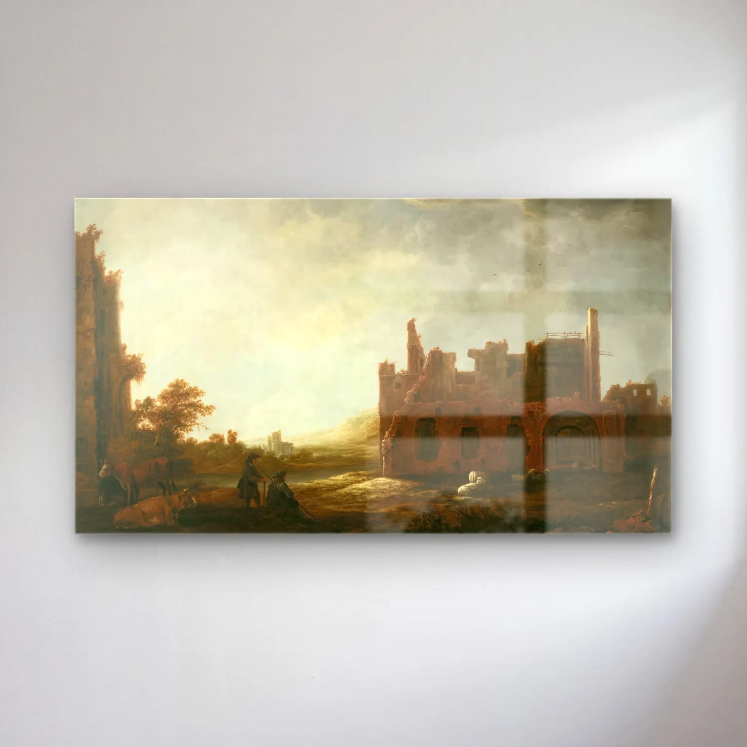 Aelbert Cuyp – Landscape with the Ruins of Rijnsburg Abbey (ca. 1645) cam tablo — Aelbert Cuyp – Landscape with the Ruins of Rijnsburg Abbey (ca. 1645) — yağlı boya antik kalıntılar