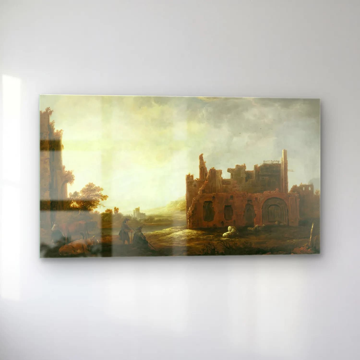 Aelbert Cuyp – Landscape with the Ruins of Rijnsburg Abbey (ca. 1645) cam tablo — sol açıdan görünüm