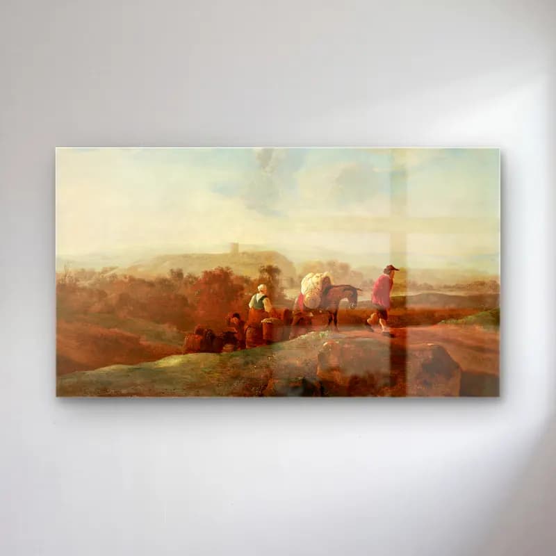 Aelbert Cuyp – Migrating Peasants in a Southern Landscape cam tablo — Aelbert Cuyp – Migrating Peasants in a Southern Landscape — yağlı boya kır evi