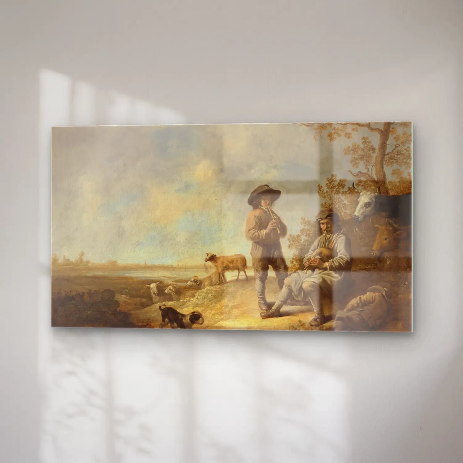 Aelbert Cuyp – Piping Shepherds (ca. 1643–44) cam tablo — sağ açıdan görünüm