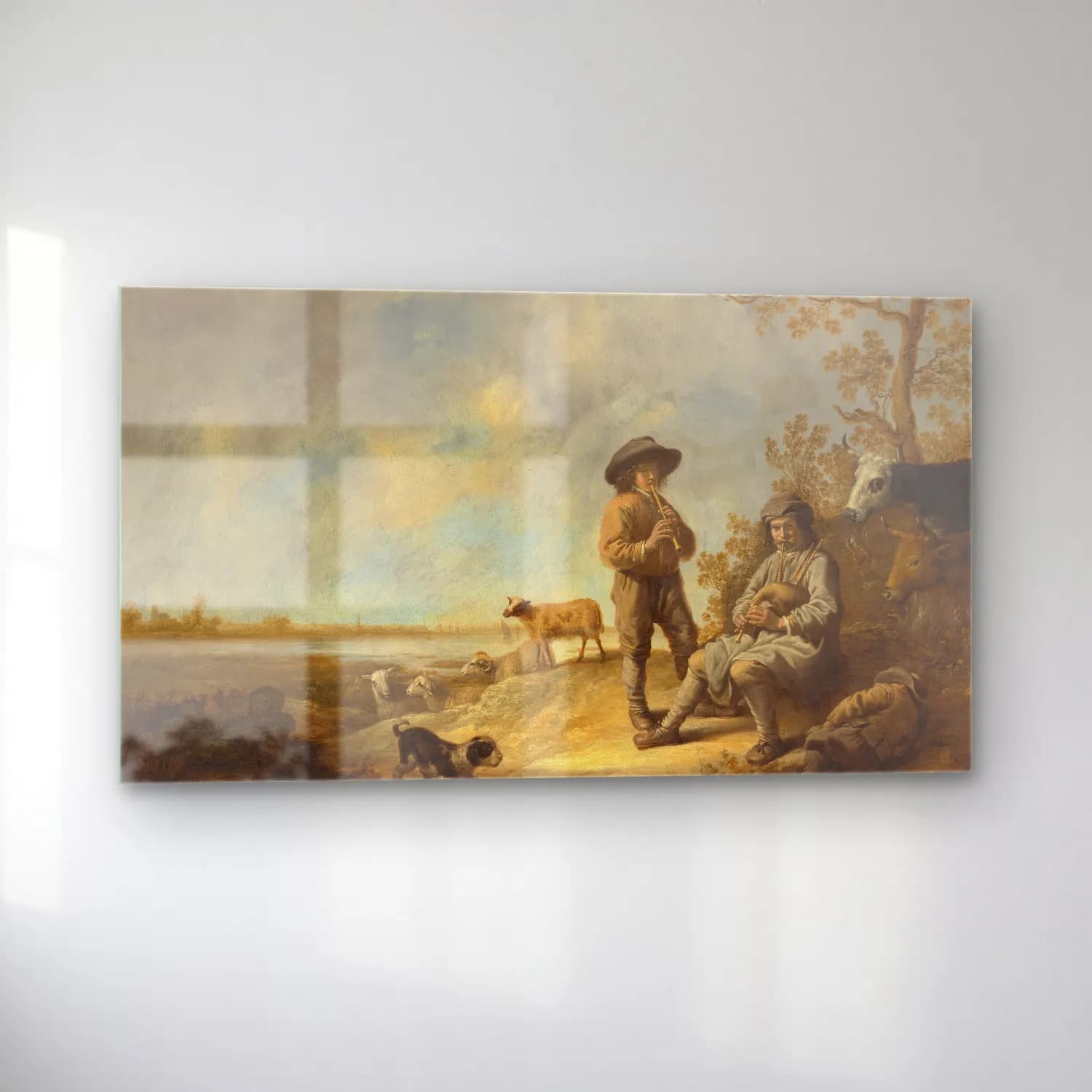 Aelbert Cuyp – Piping Shepherds (ca. 1643–44) cam tablo — sol açıdan görünüm
