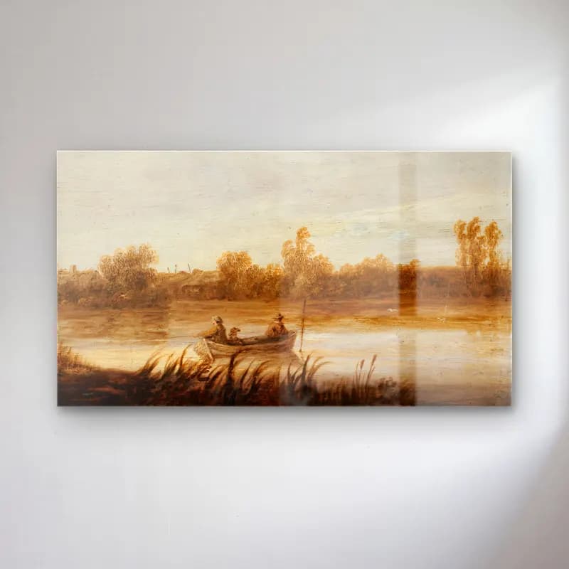 Aelbert Cuyp – River Landscape With Fishermen In A Boat cam tablo — Aelbert Cuyp – River Landscape With Fishermen In A Boat — yağlı boya kırda nehir