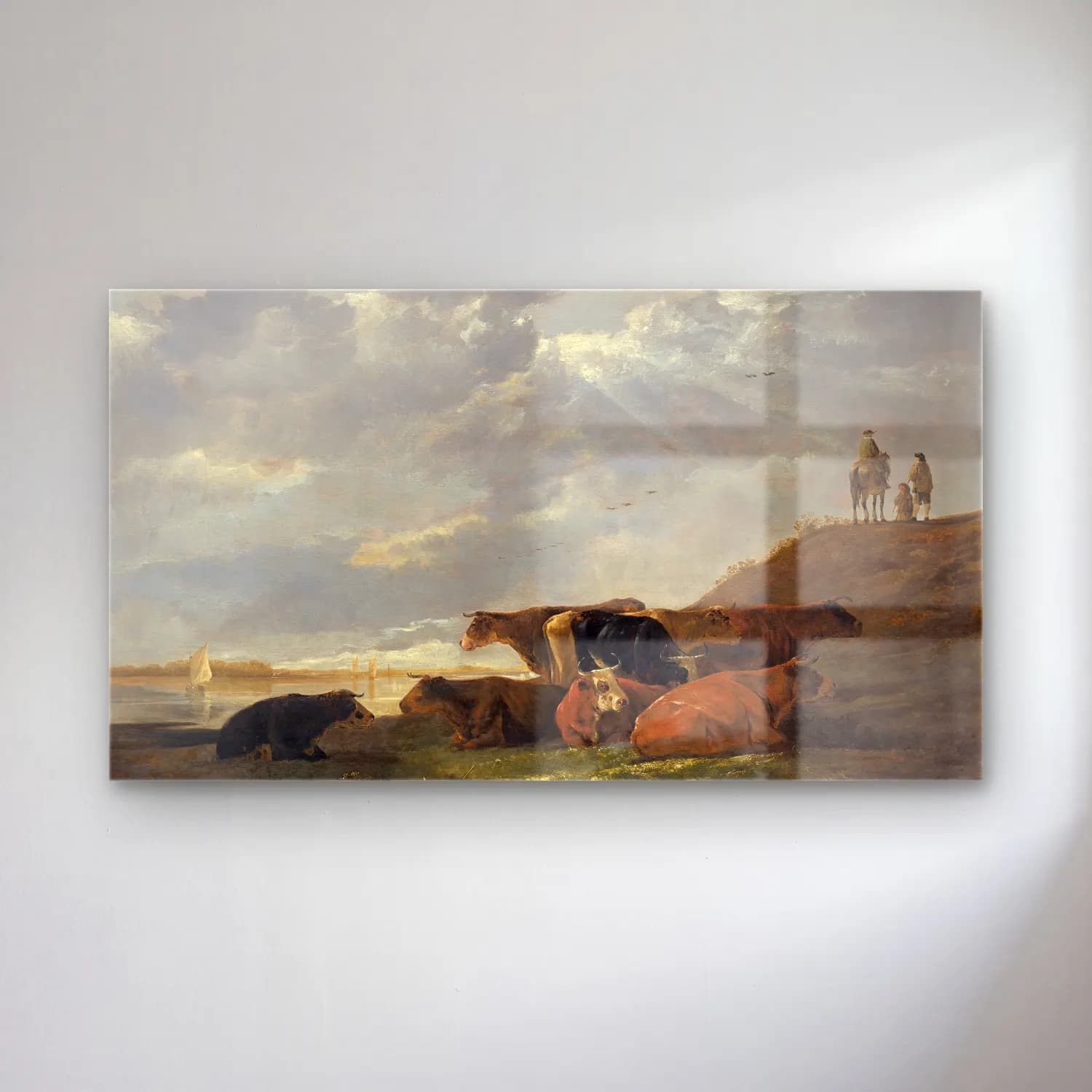 Aelbert Cuyp – River Landscape with Cows – Bej Tonlar cam tablo — Aelbert Cuyp – River Landscape with Cows – Bej Tonlar — yağlı boya i̇nek