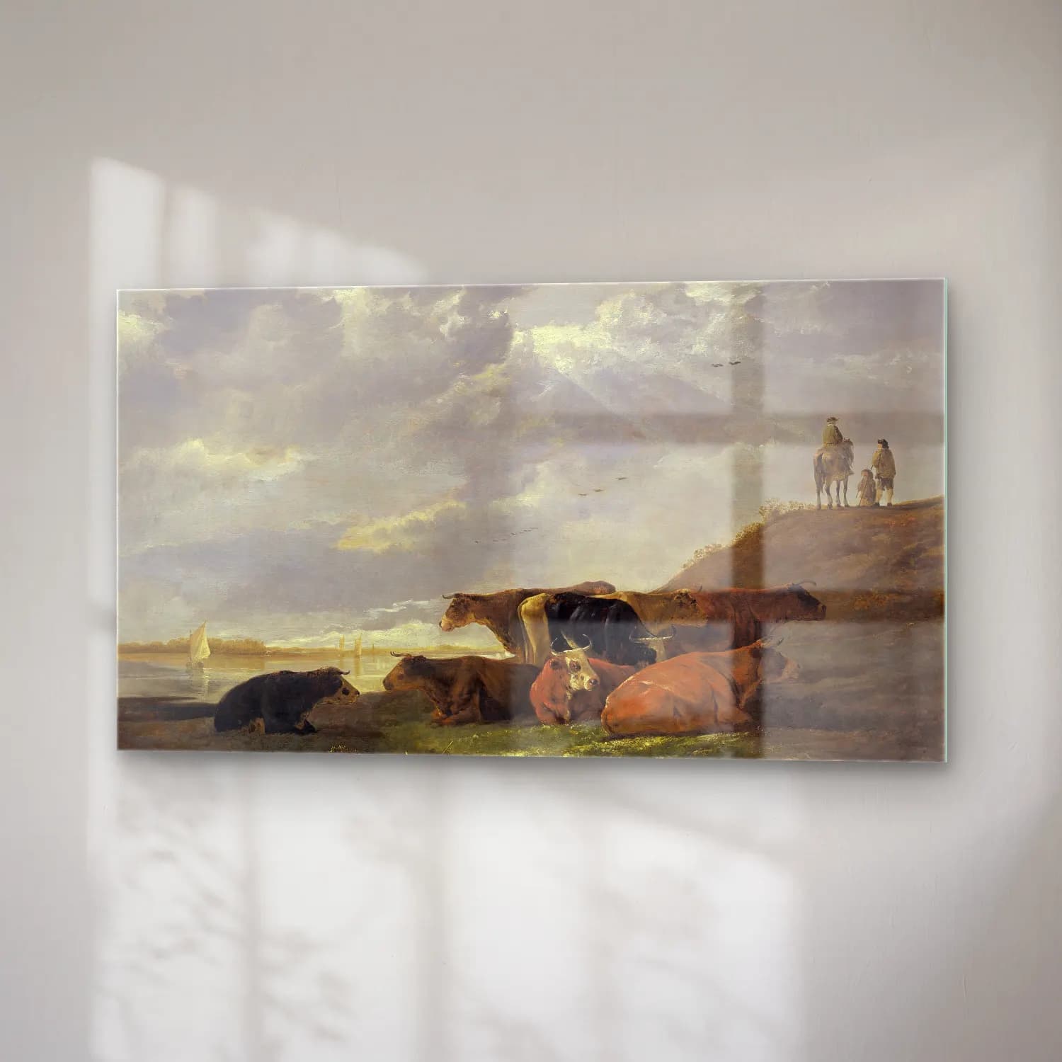 Aelbert Cuyp – River Landscape with Cows – Bej Tonlar cam tablo — sağ açıdan görünüm