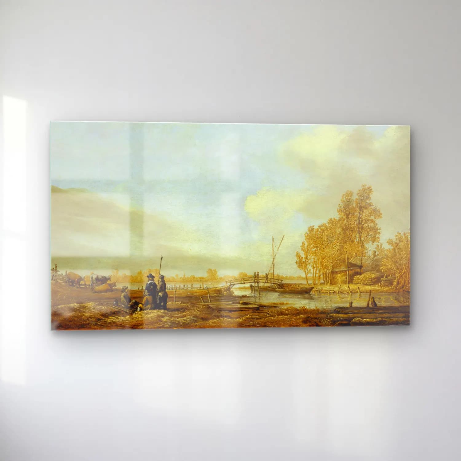 Aelbert Cuyp – River Landscape with Footbridge (ca 1641) cam tablo — sol açıdan görünüm